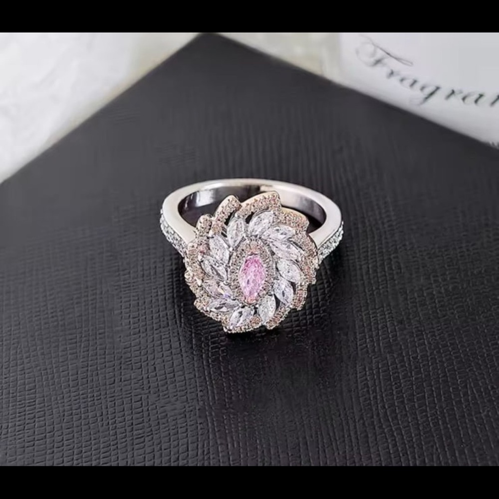 Brilliant diamond finish floral amethyst clear crystals Swarovski elements ring